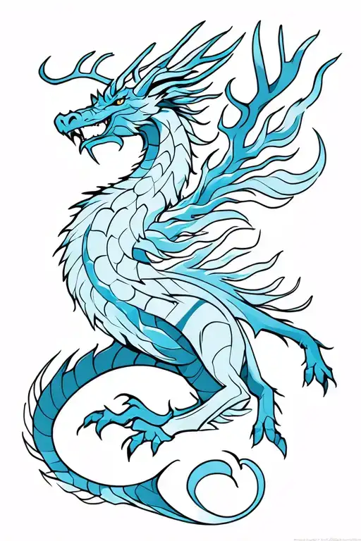 Stag and kirin blue dragon tattoo design idea