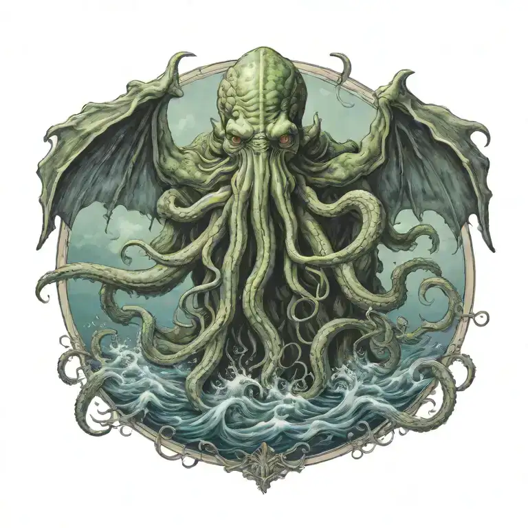 cthulhu rising from the ocean tattoo design idea