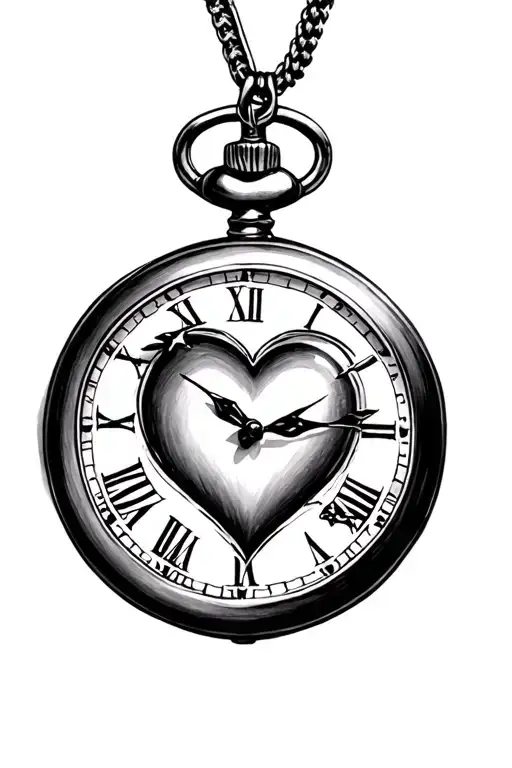 pocket watch hearts tattoo design idea