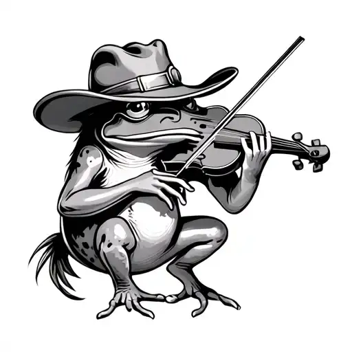 frog playing violin in cowboy hat tattoo design idea