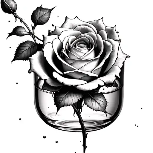 Rose breaking out of a glas container tattoo design idea