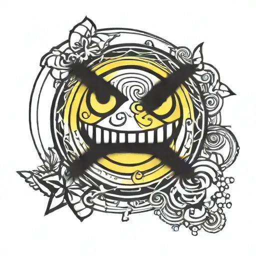 yellow circle smiley face with x's for eyes thin black outline  tattoo design idea