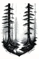 bio mechanical forest landscape breakthrough DMT halucinogenic trip tattoo design idea