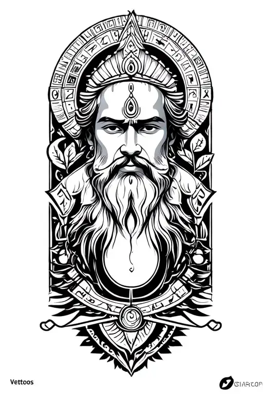 tattoo for hindu man mixed with family zodiac signs of Cancer, Taurus, Virgo, & Scorpio. golf design hidden inside tattoo design idea