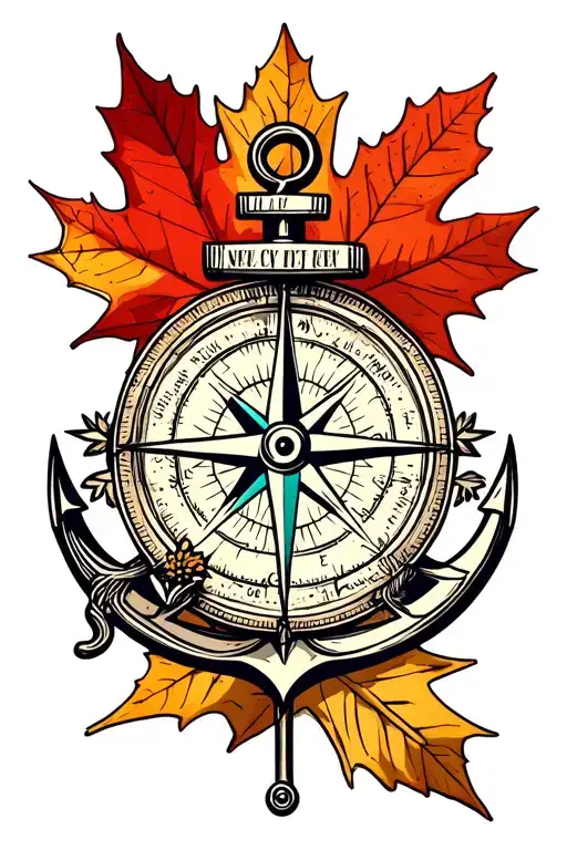 Geometric Compass, Ships Anchor, Maple Leaf, Thistle, Text Banner tattoo design idea