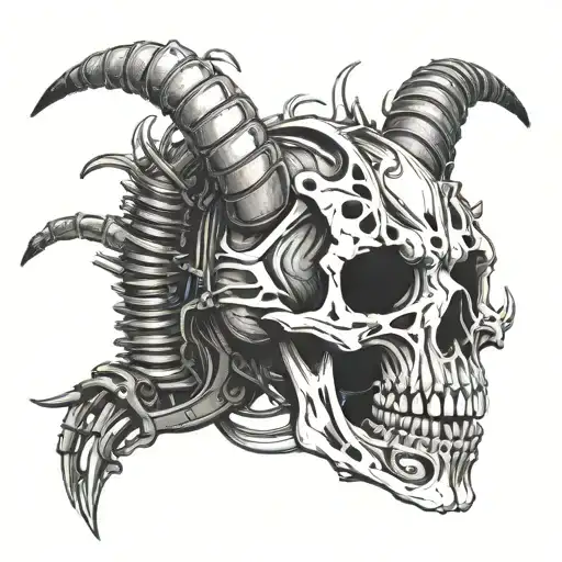 Slipknot goat skeleton with crankshaft merging tattoo design idea