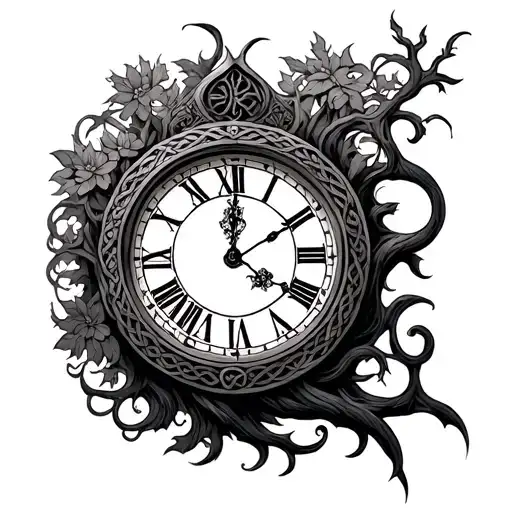 Celtic Scottish tree clock time family tattoo design idea