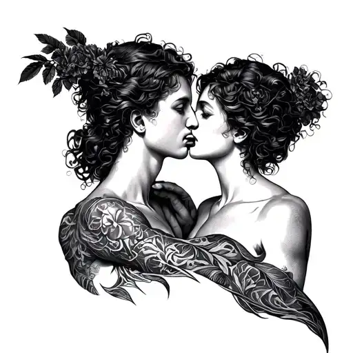 Adam and Eve biting tattoo design idea