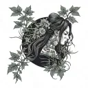 gothic woman surrounded by weed tattoo design idea