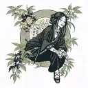 gothic woman surrounded by weed tattoo design idea