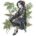 gothic woman surrounded by weed tattoo design idea