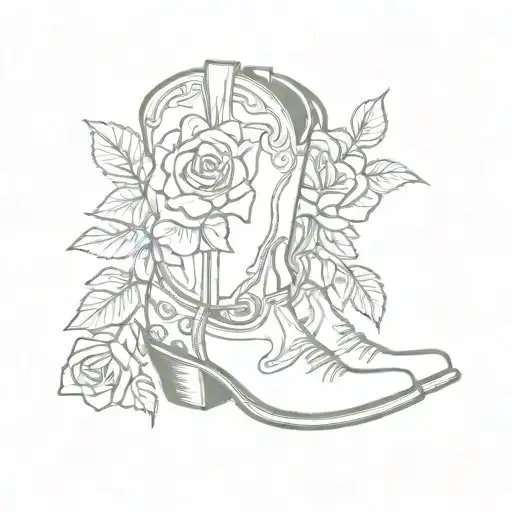 cowboy boots with single stem rose tattoo design idea