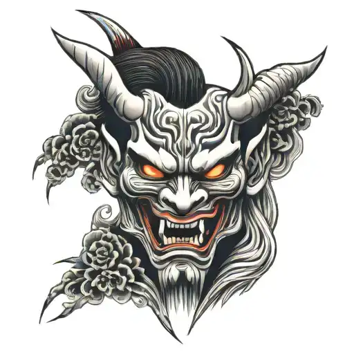 oni mask split in half sleeve tattoo tattoo design idea