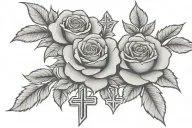 Roses with negative space cross tattoo design idea