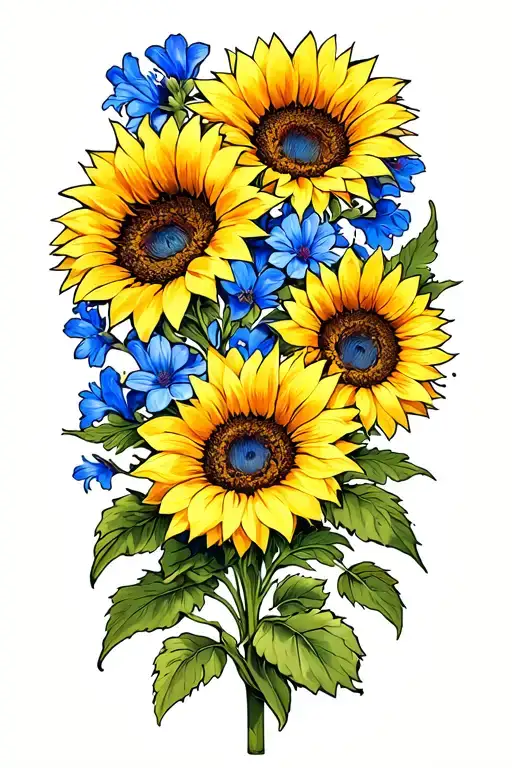 sunflowers and blue bonnet flower tattoo design idea