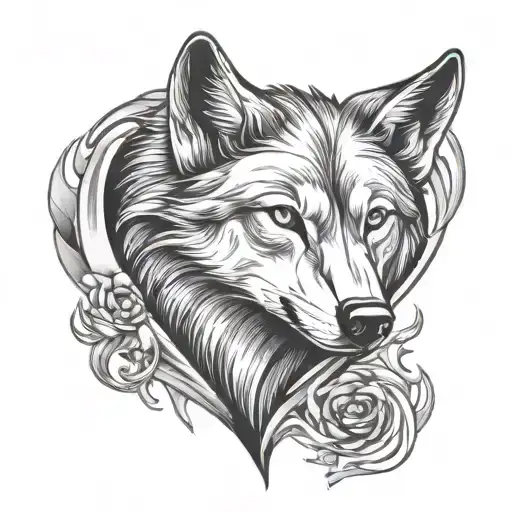 wolf and heart in flame tattoo design idea