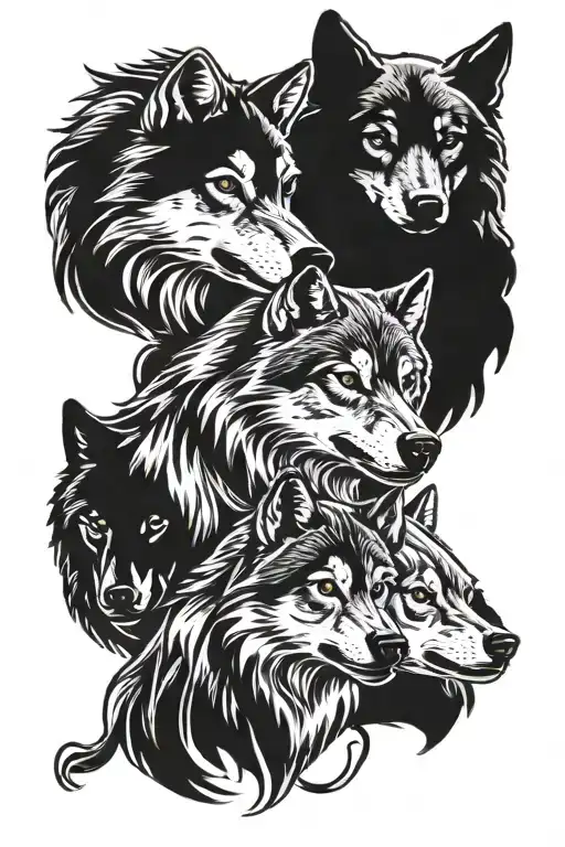 a wolf with a she-wolf and two wolf cubs tattoo design idea