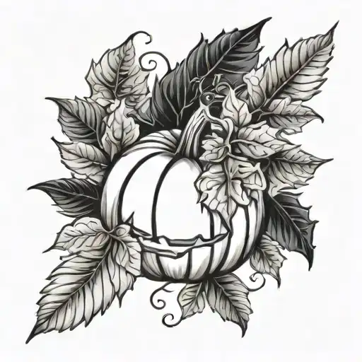 pumpkin and fall colored leaves tattoo design idea