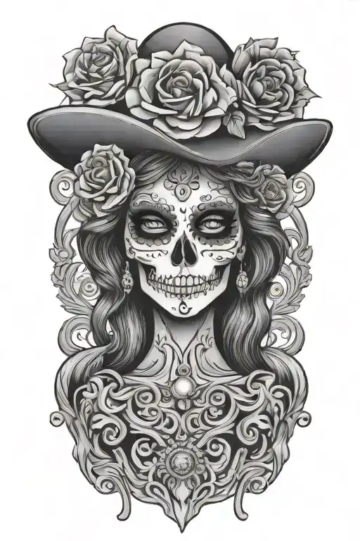 skull mexican catrina tattoo design idea