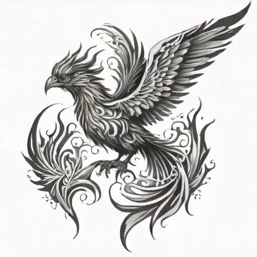 reborn abstract phoenix rising tattoo design idea