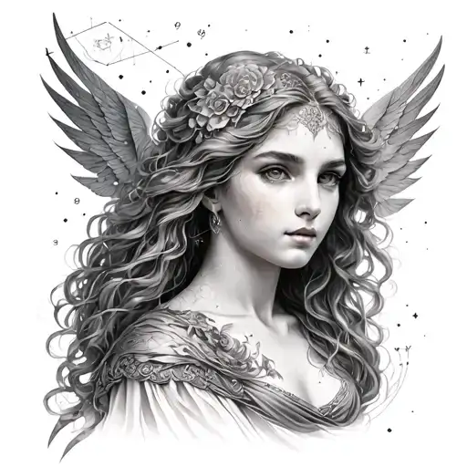 Goddess Astraea, Constellation Virgo tattoo design idea