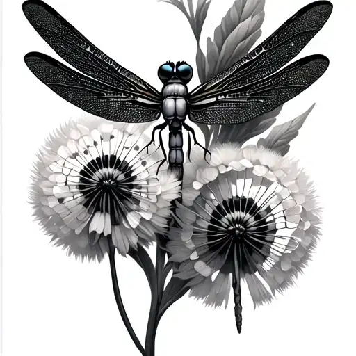 Dragonfly Dandelion flower and seed tattoo design idea