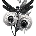 Dragonfly Dandelion flower and seed tattoo design idea