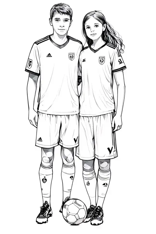 father, daughter, and two sons soccer tattoo design idea