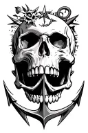 (skull anchor, facing forward, sharp defined teeth:1.4),  (8-pointed chaos star low contrast directly behind skull:1.2)  tattoo design idea