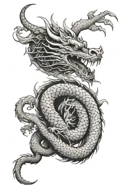 dragon in irezumi made black and grey tattoo design idea