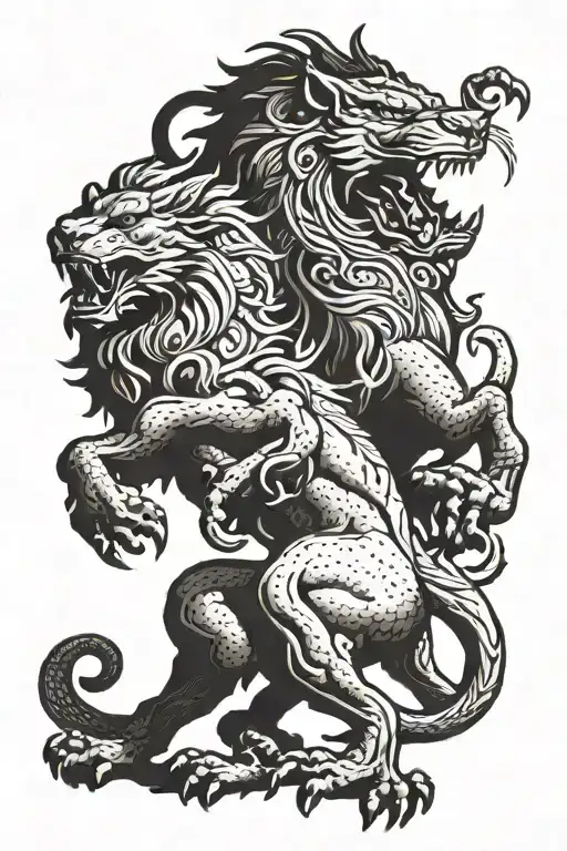 Welsh dragon fighting a lion  tattoo design idea