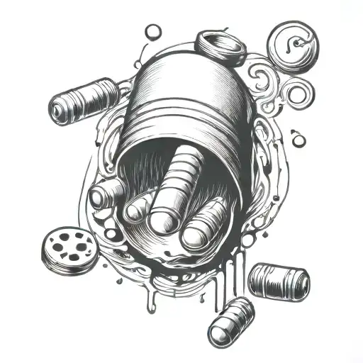 pill being broke open with music notes flowing out the pill tattoo design idea