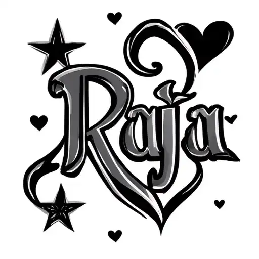 "Raja" stars and hearts tattoo design idea