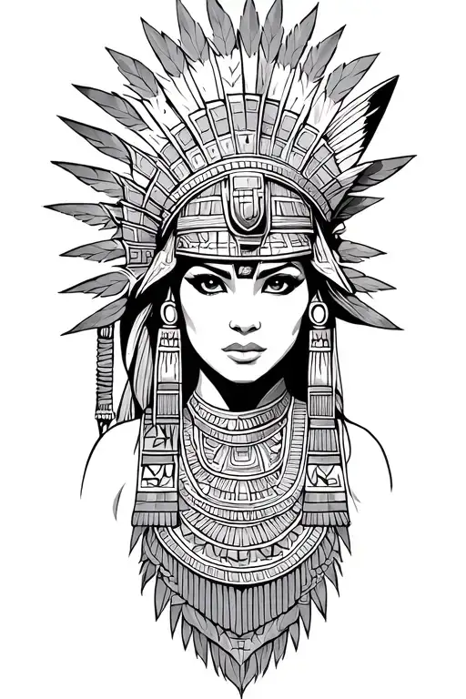 Aztec Warrior Girl With Technology With Egyptian God Anubis, Inka Symbolism, All Seing Eye tattoo design idea