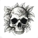 2 realistic rat skull surrounded with plants growing tattoo design idea
