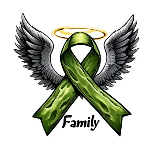 word family, cancer ribbon, pickle wearing a halo tattoo design idea
