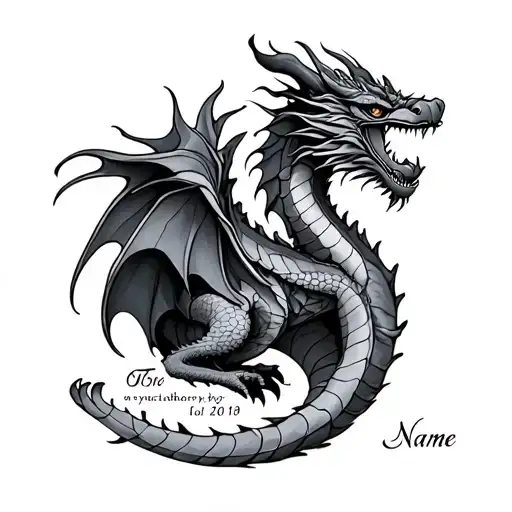 tattoo for lost loved one with dragon, with a date, and name tattoo design idea