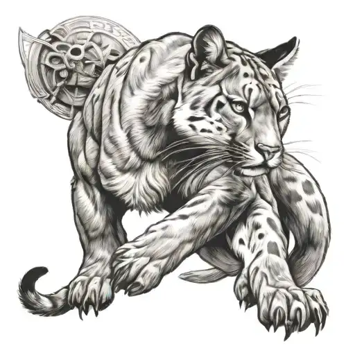 puma in attack position on prey tattoo design idea
