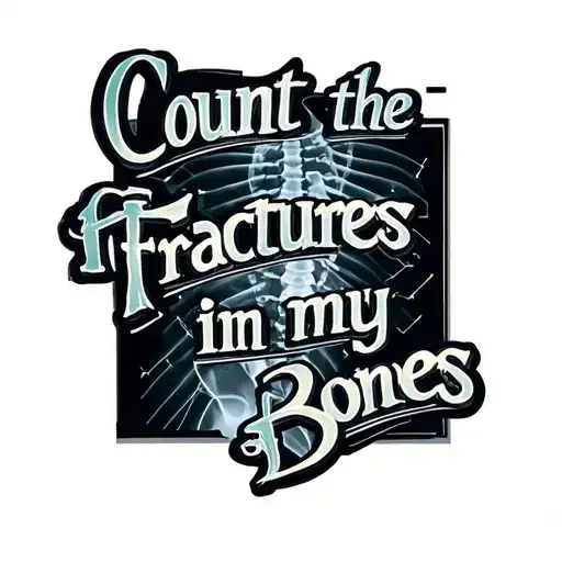 The text" count the fractures in my bones" in a bold font and an image of broken bones on an xray tattoo design idea