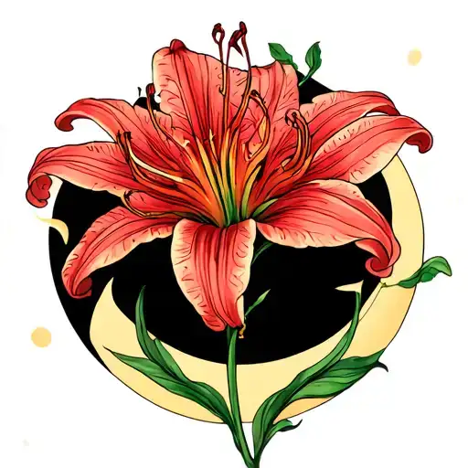 spider lily flower and crescent moon intertwined tattoo design idea