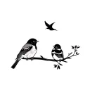 minimal two robin birds perched and flying tattoo design idea