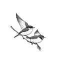 minimal two robin birds perched and flying tattoo design idea