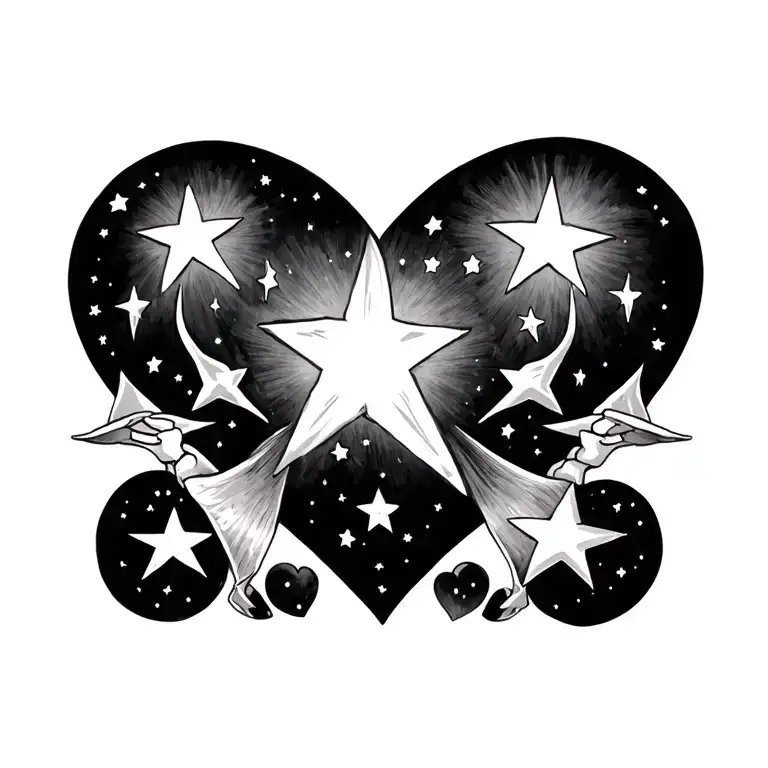 shooting stars and hearts tattoo design idea