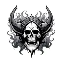 viking skull face smoke forming the shape of runes tattoo design idea