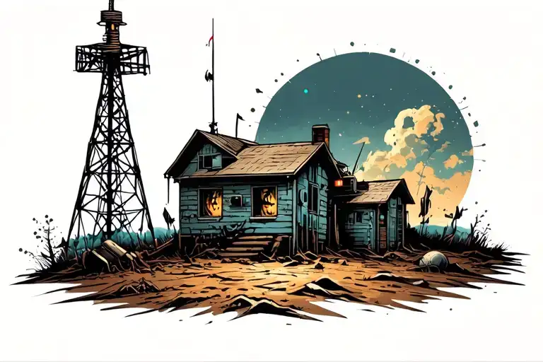 post apocalyptic horror with radio tower tattoo design idea