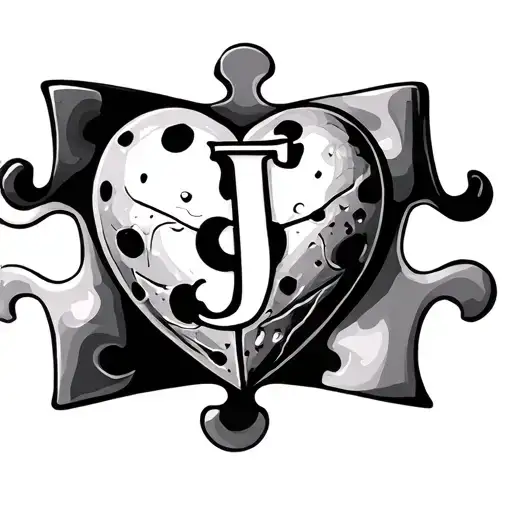Initial j initial a initial e in a jigsaw autism heart add ladybird  tattoo design idea