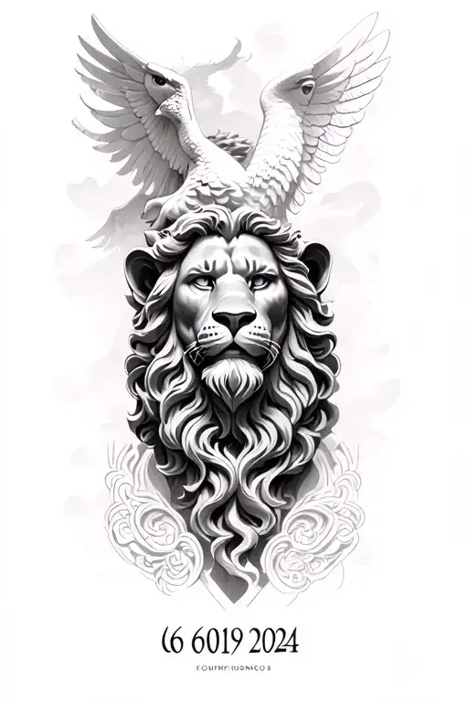 zeus face, architecture, Hercules with lion head, Pegasus, incorporate the date 06/09/2024 in there somewhere  tattoo design idea