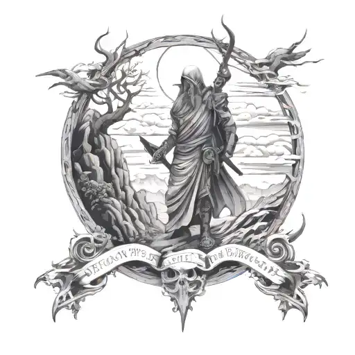 Valley of the shadow of death god waiting at the end  tattoo design idea