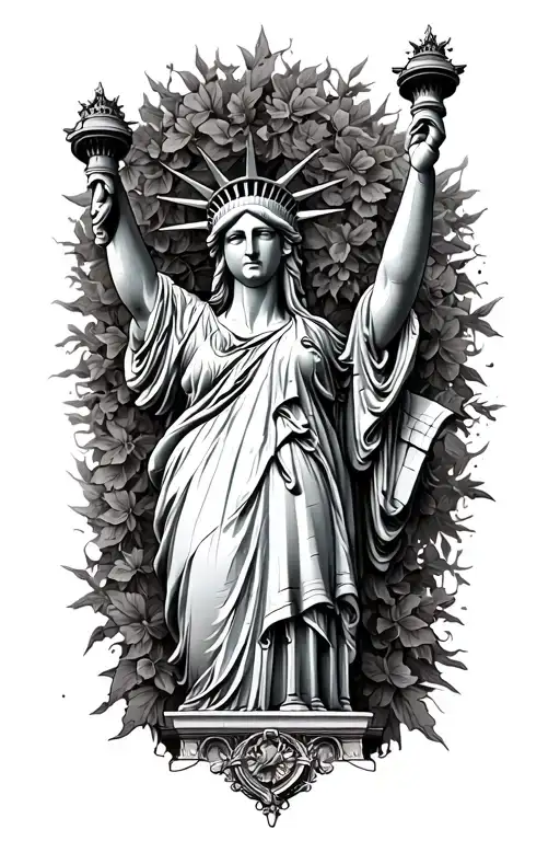 gothic Statue of Liberty covered in vines tattoo design idea