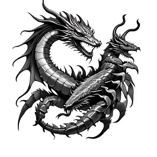 dragon and scorpion in feminine style tattoo design idea